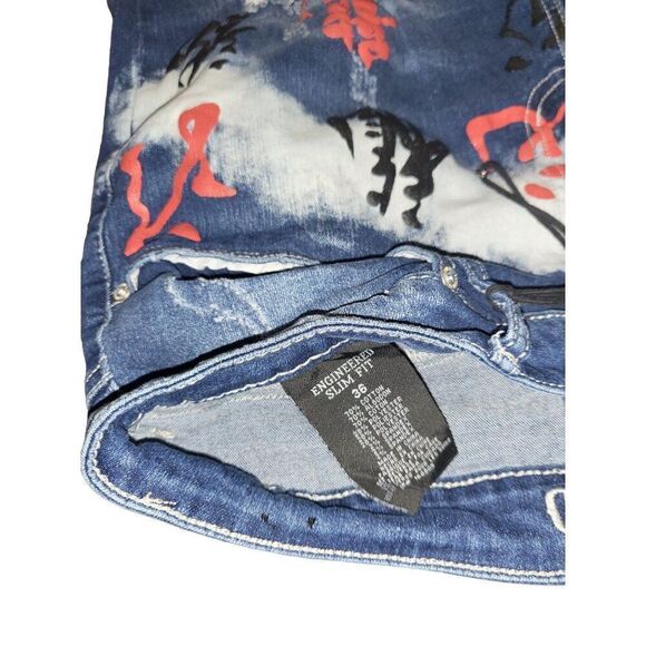 Rutherford Shorts Men Sz 36 Blue Denim Engineered Slim Fit‎ Streetwear Graffiti - Picture 5 of 5